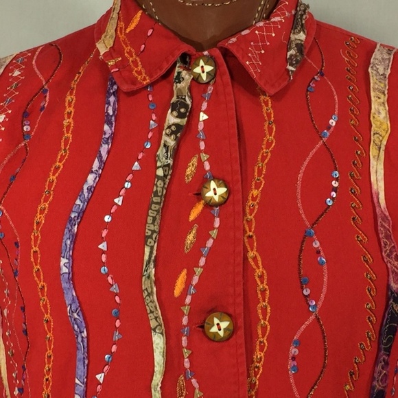 Coldwater Creek M Jacket Red Colorful Sequin Boho - Picture 3 of 8